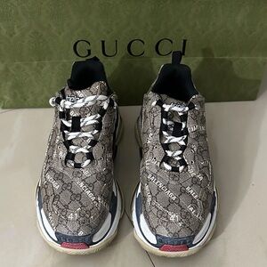 Gucci Balenciaga Patterned Sneakers with Black and White Accents